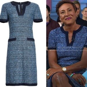 St. John Collection Blue Tweed Dress Size 14